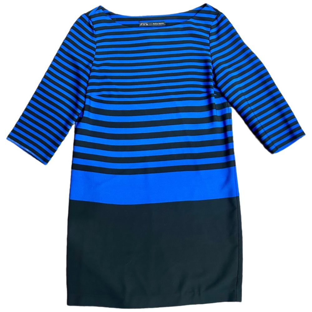 Blue and Black Striped Zara Midi Dress